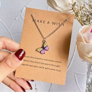 Make A Wish Butterfly Pendant Necklace - Pink